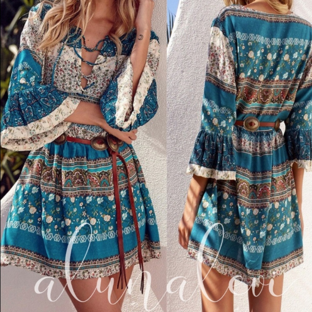 Small Teal Floral Print Dress